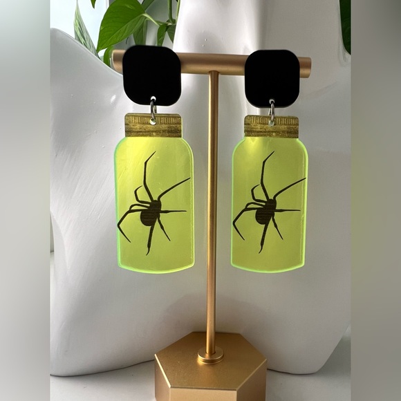 Neon Jar with Spooky Spider Emo Earrings - Goth Spider Earrings - Picture 5 of 15